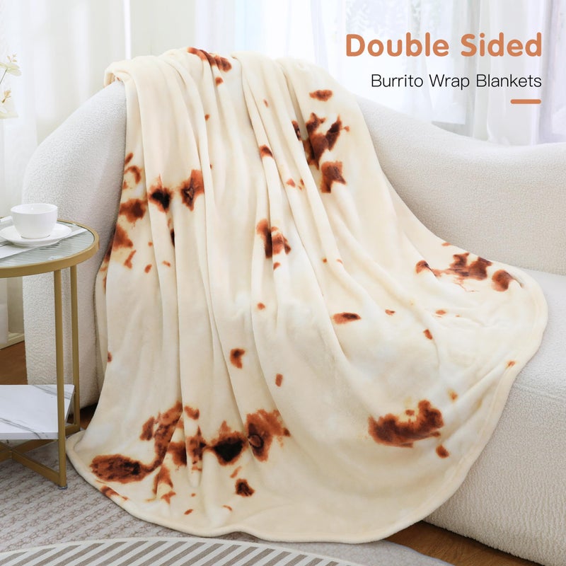 Admitrack Burrito Tortilla Blanket 71in, Double Sided Super Soft Flannel Throw, Gag Novelty Tortilla White Elephant Gift for Christmas Adults Kids Couples Parties - Image 2